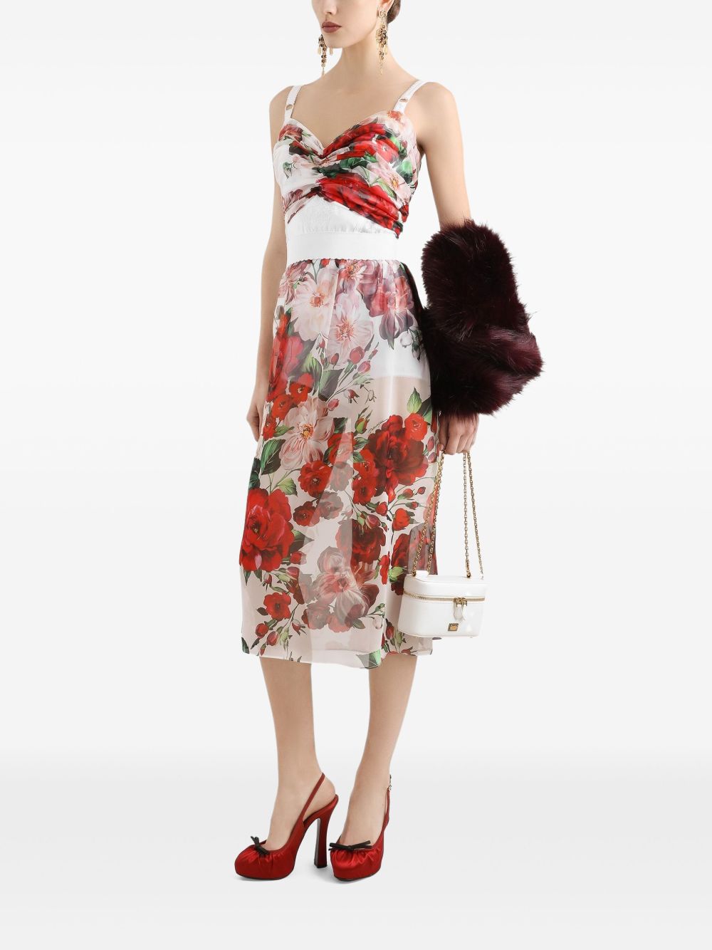 Dolce & Gabbana Women's Rose Print Bustier Top In Marquisette And Chiffon