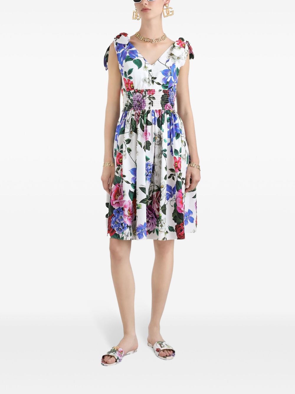 Dolce & Gabbana Women's Midi Dress In Cotton With Floral Print