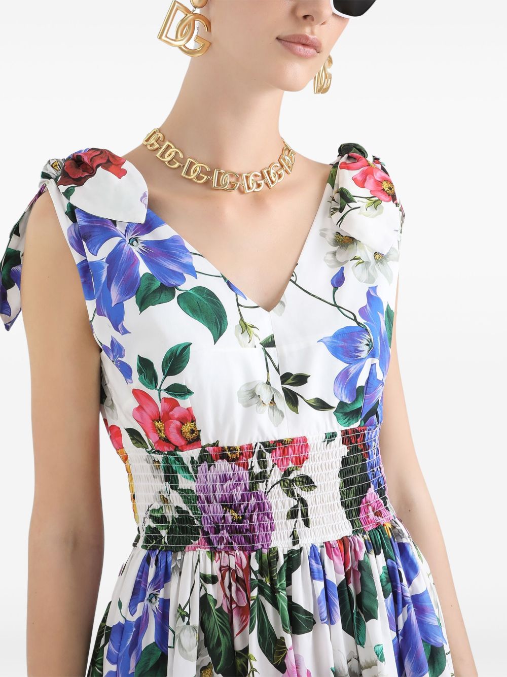 Dolce & Gabbana Women's Midi Dress In Cotton With Floral Print