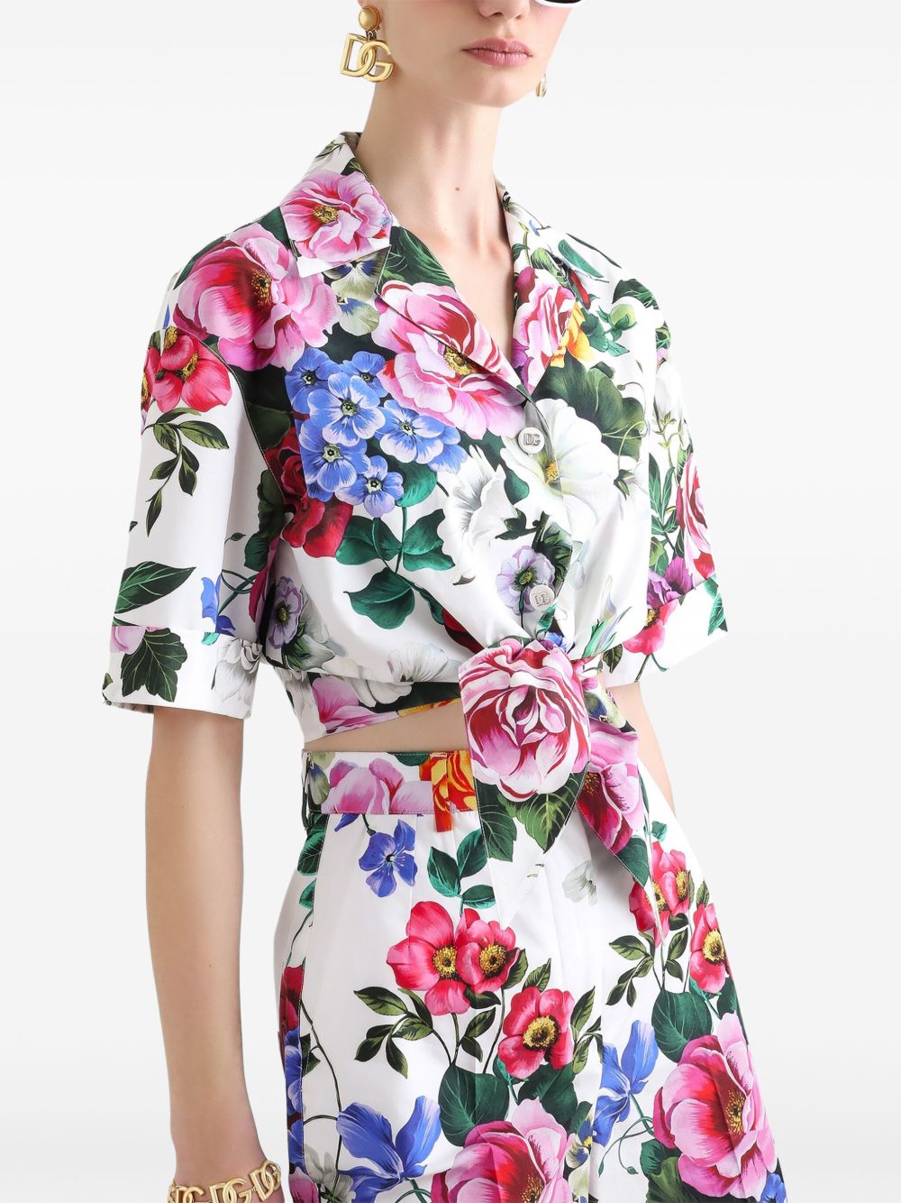 Dolce & Gabbana Women's Cropped Floral Cotton Shirt