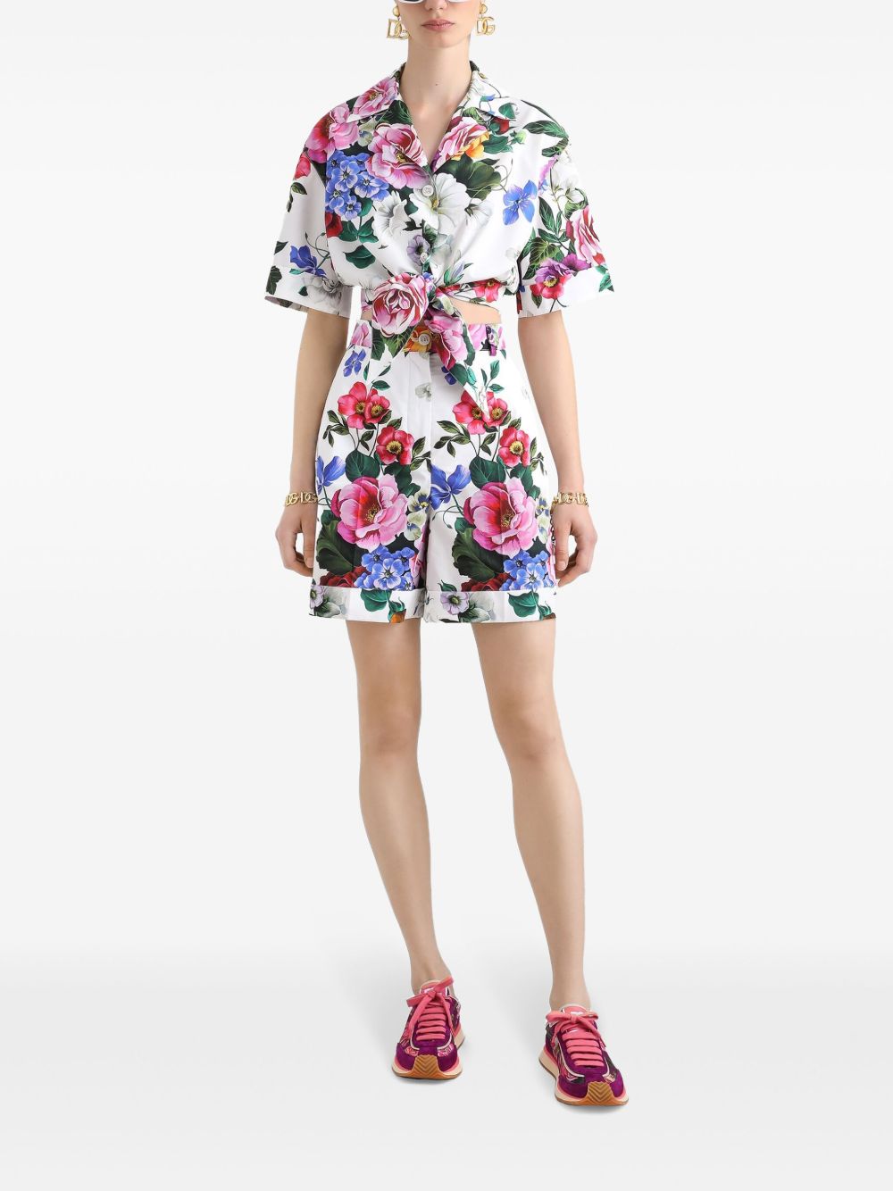 Dolce & Gabbana Women's Cropped Floral Cotton Shirt