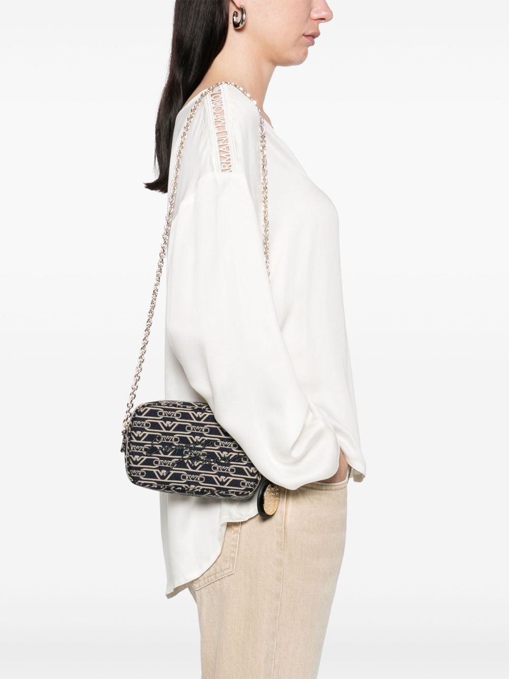 Emporio Armani Women's Jacquard Canvas Camera Case With All-Over Monogram And Chain Shoulder Strap