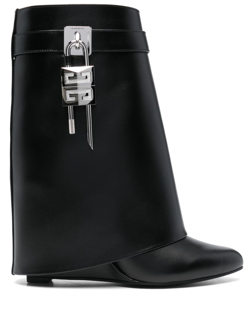 Givenchy Women's Shark Lock-Embellished Glossed-Leather Ankle Boots
