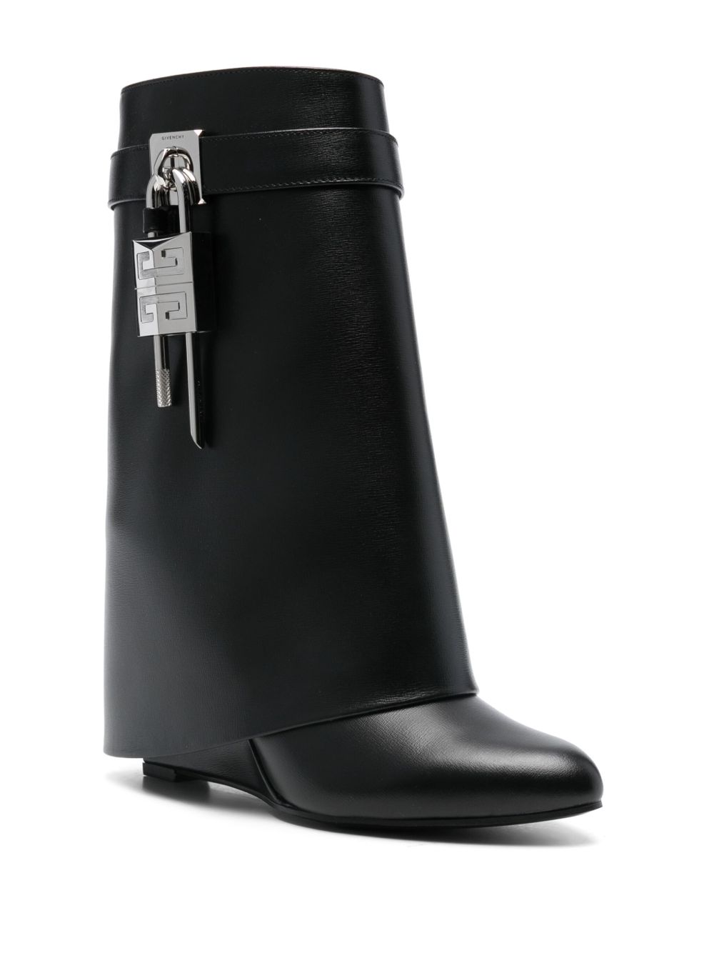 Givenchy Women's Shark Lock-Embellished Glossed-Leather Ankle Boots