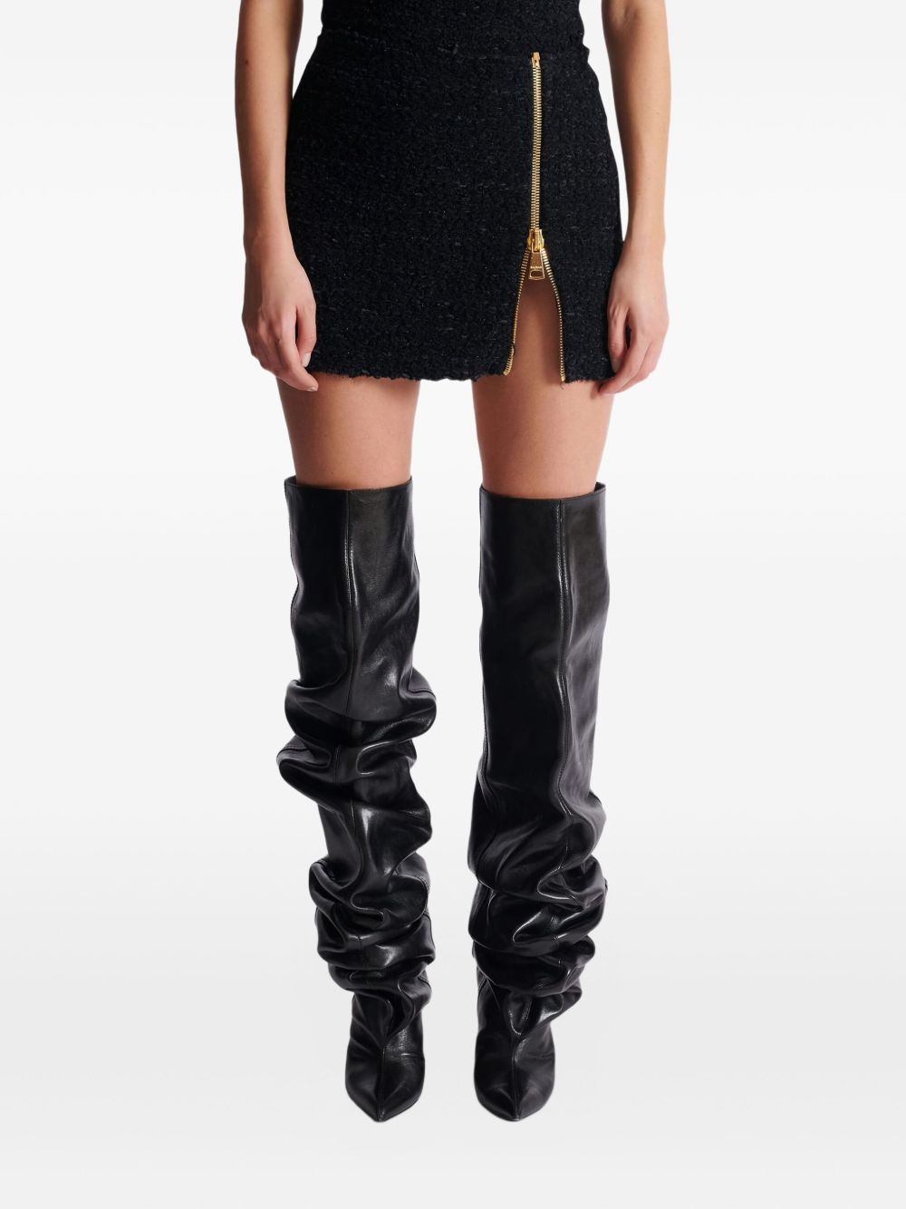 Balmain Women's Short Zipped Tweed Skirt