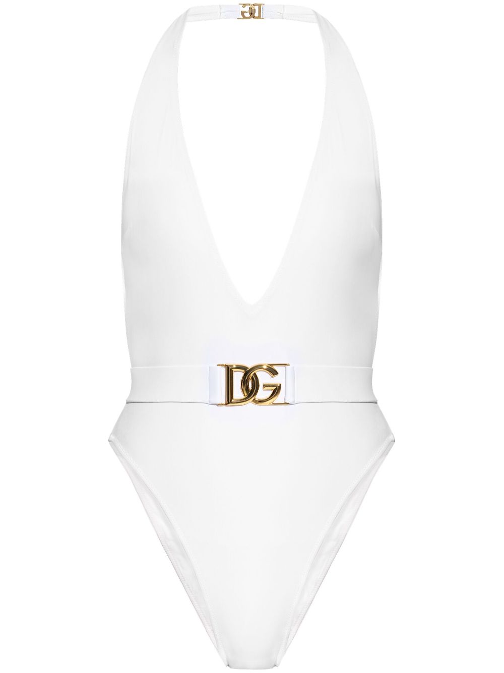 Dolce & Gabbana Women's-White Plunge-Neck Belted One-Piece Swimsuit