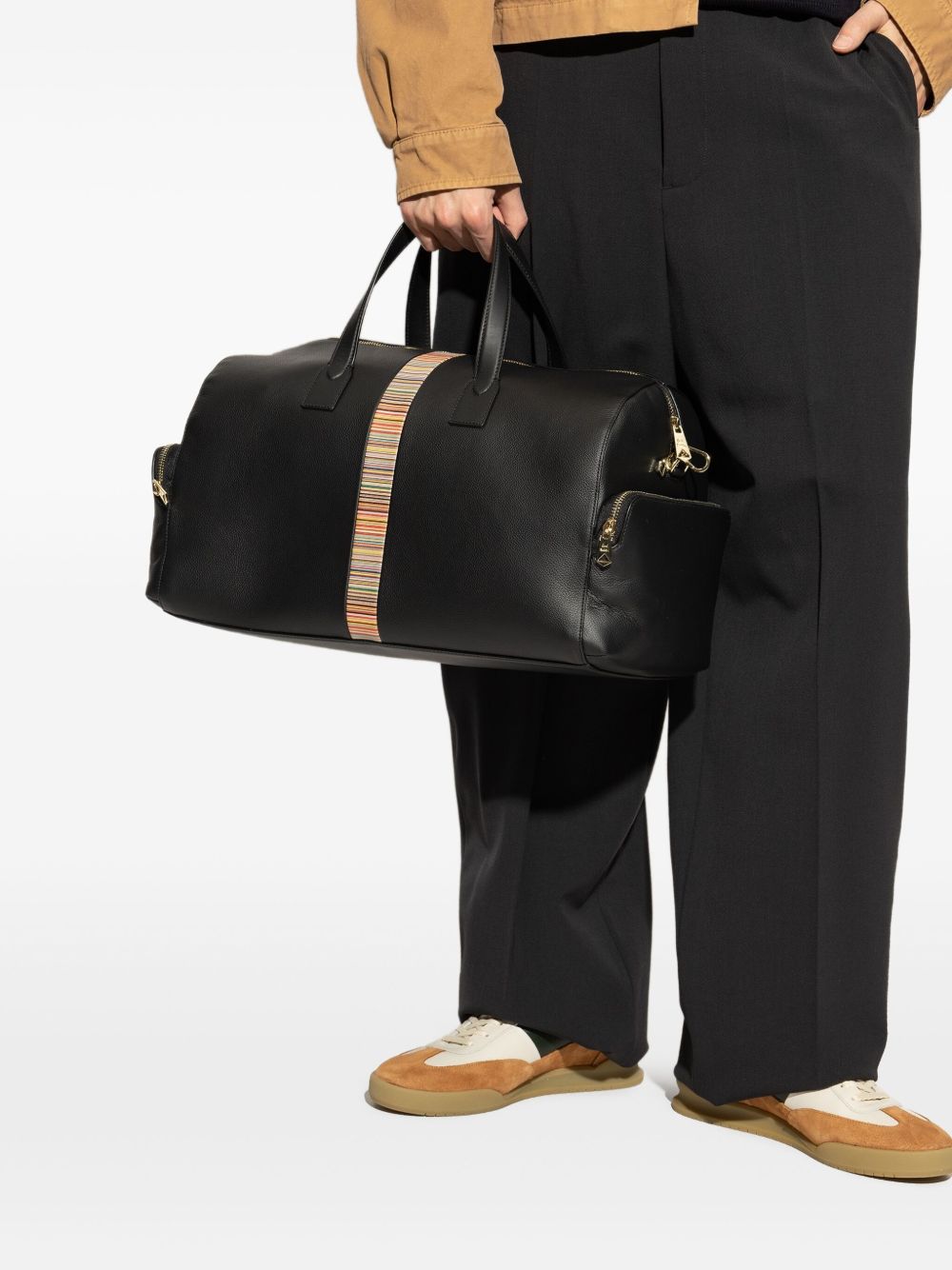 Paul Smith Men's Black Leather 'Signature Stripe' Trim Day Holdall