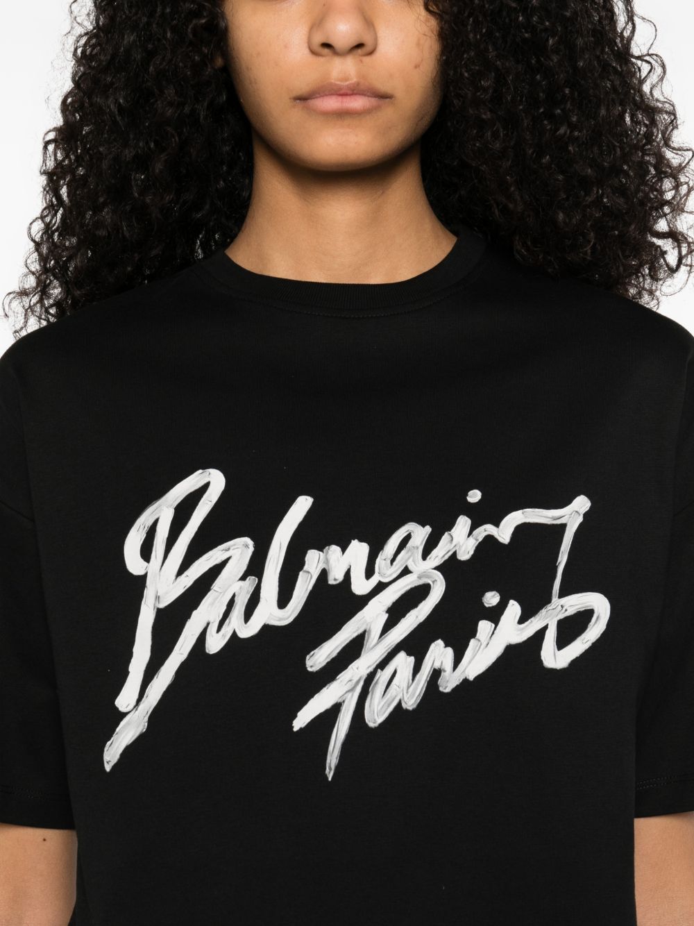 Balmain Women's Cropped T-Shirt With Flocked Letter Logo