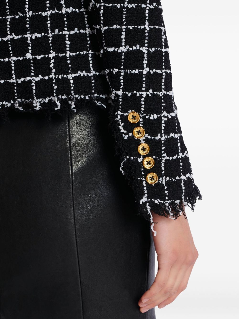 Balmain Women's Frayed Button Cropped Tweed Jacket