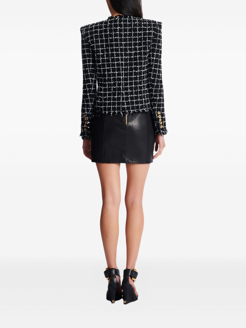 Balmain Women's Frayed Button Cropped Tweed Jacket