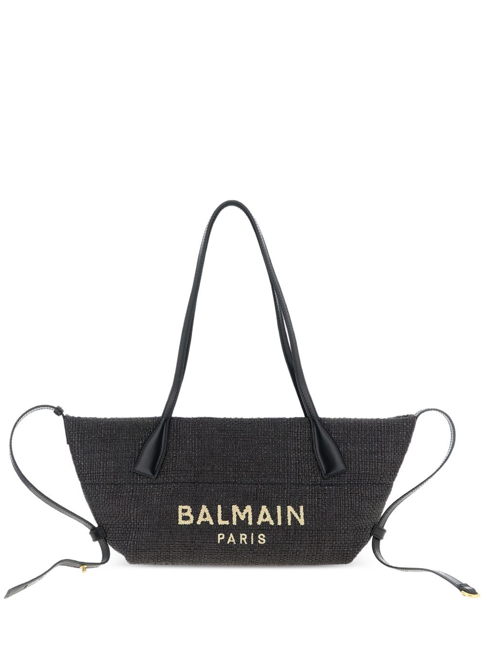 Balmain Women's Track Small Tote Bag In Raffia And Calfskin