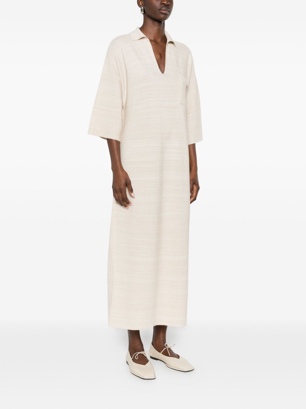 Fabiana Filippi Women's V-Neck Tonal Stripes Collar Wool And Cotton Shirtdress