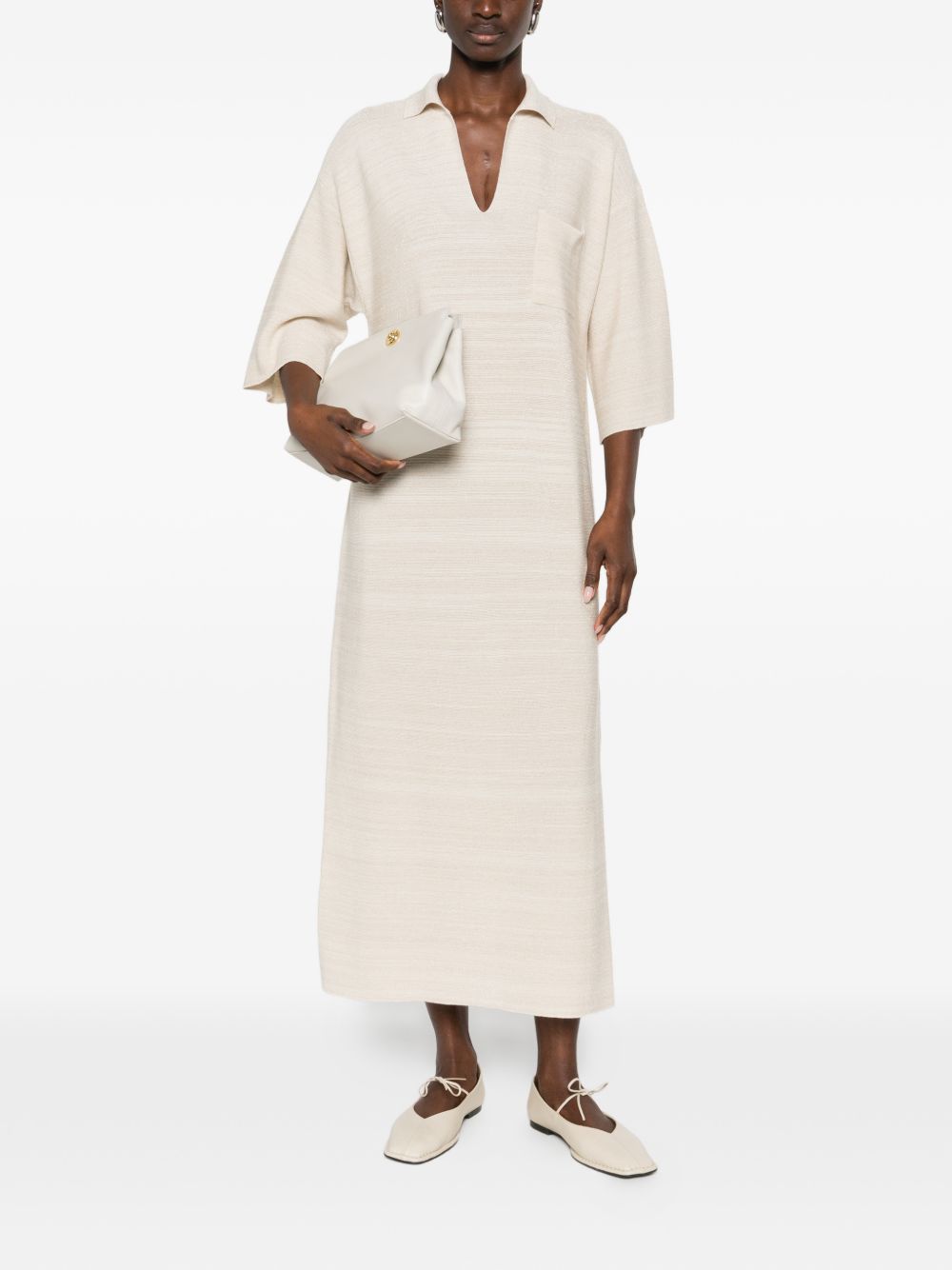 Fabiana Filippi Women's V-Neck Tonal Stripes Collar Wool And Cotton Shirtdress