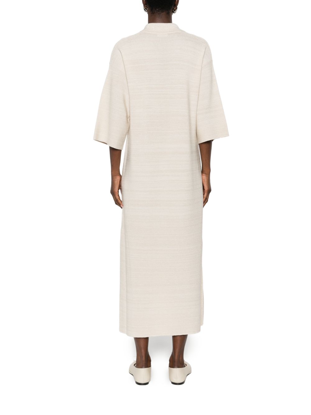 Fabiana Filippi Women's V-Neck Tonal Stripes Collar Wool And Cotton Shirtdress