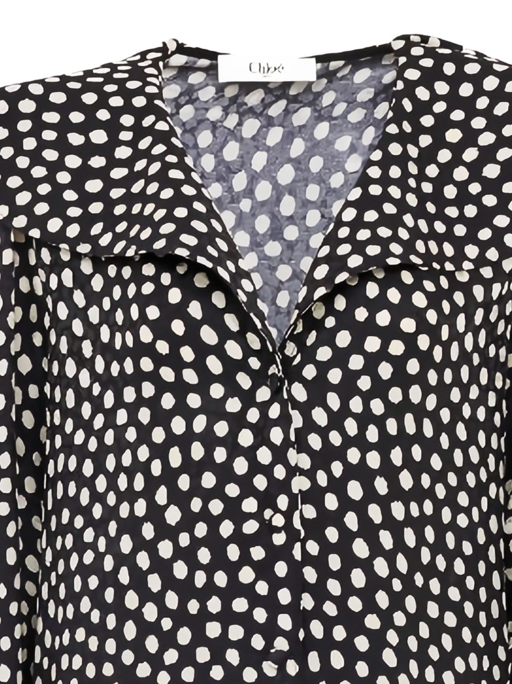 Chloã© V-Neck Long Sleeves Dotted Silk Dress