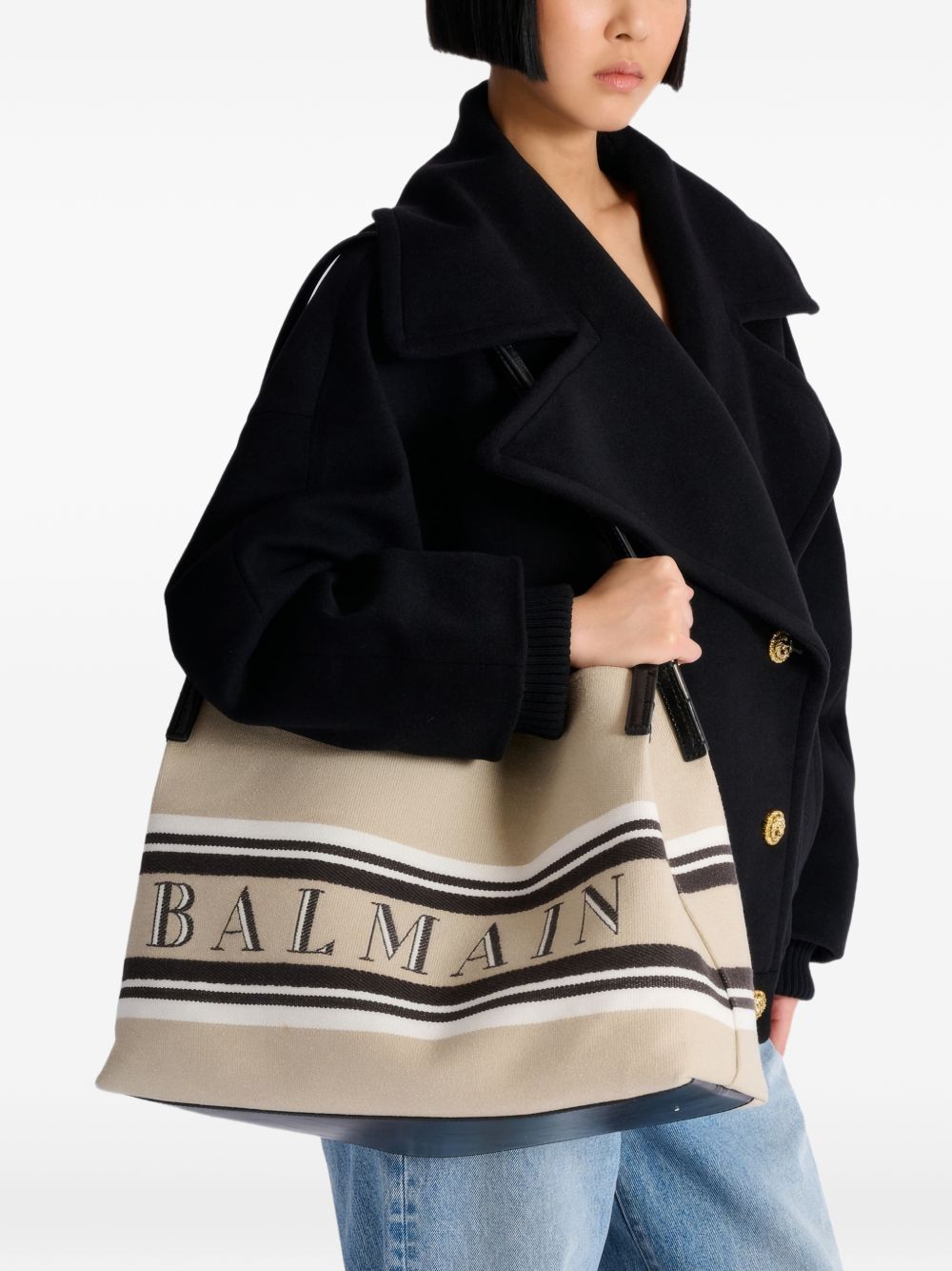 Balmain Women's Medium Release Shopper Bag In Canvas And Calfskin
