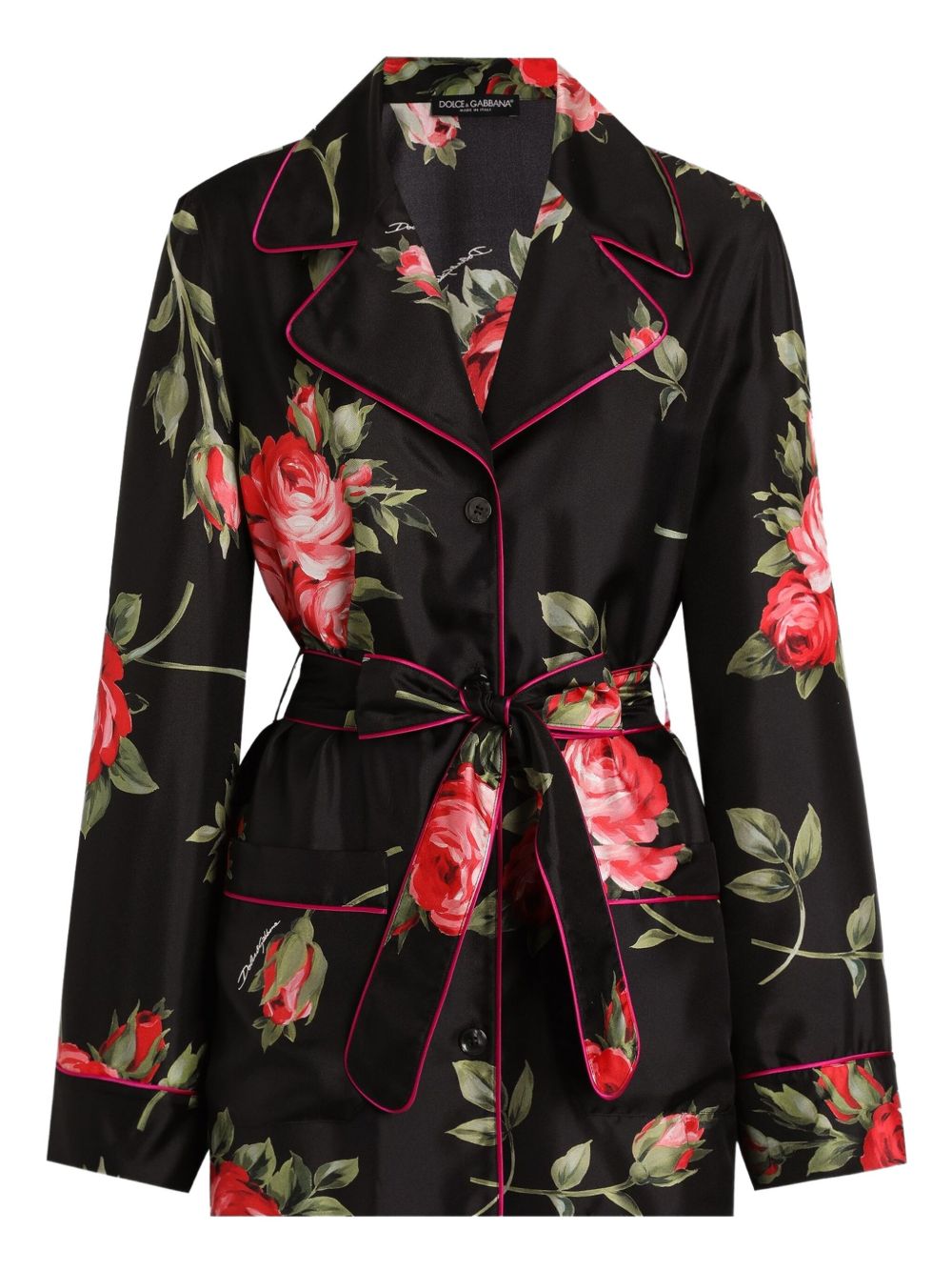 Dolce & Gabbana Women's-Black Silk Floral-Print Belted Shirt