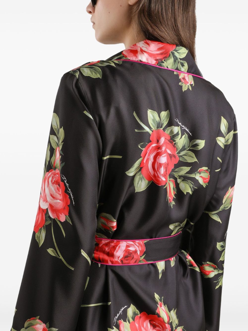 Dolce & Gabbana Women's-Black Silk Floral-Print Belted Shirt