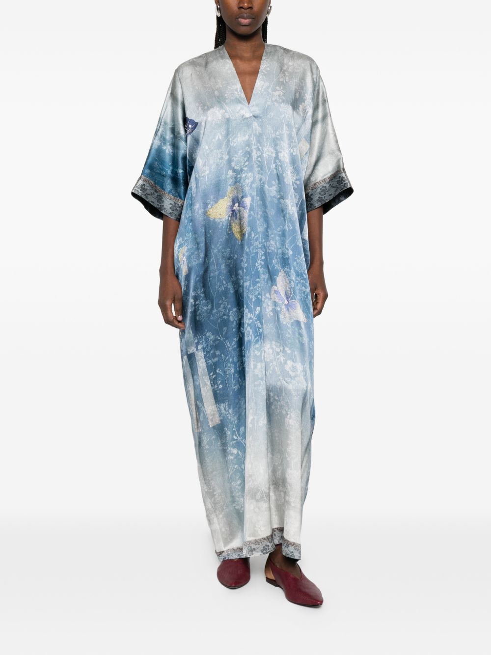 Pierre Louis Mascia Women's V-Neck Short Sleeves Printed Printed Silk Dress