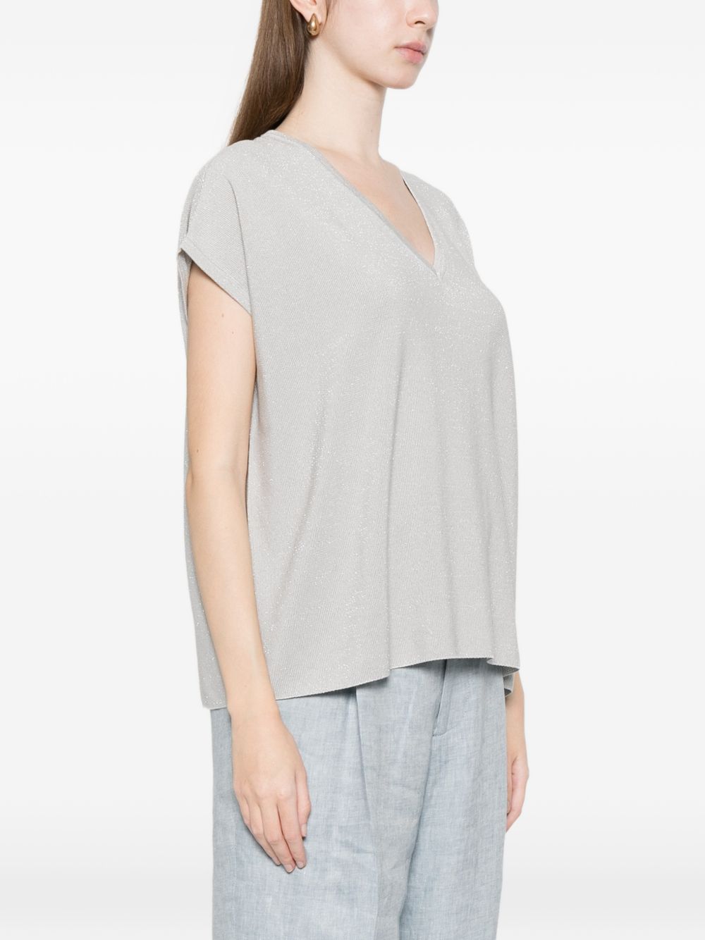 Fabiana Filippi Women's V-Neck Short Sleeves Knitted Construction Cotton V-Necked Top