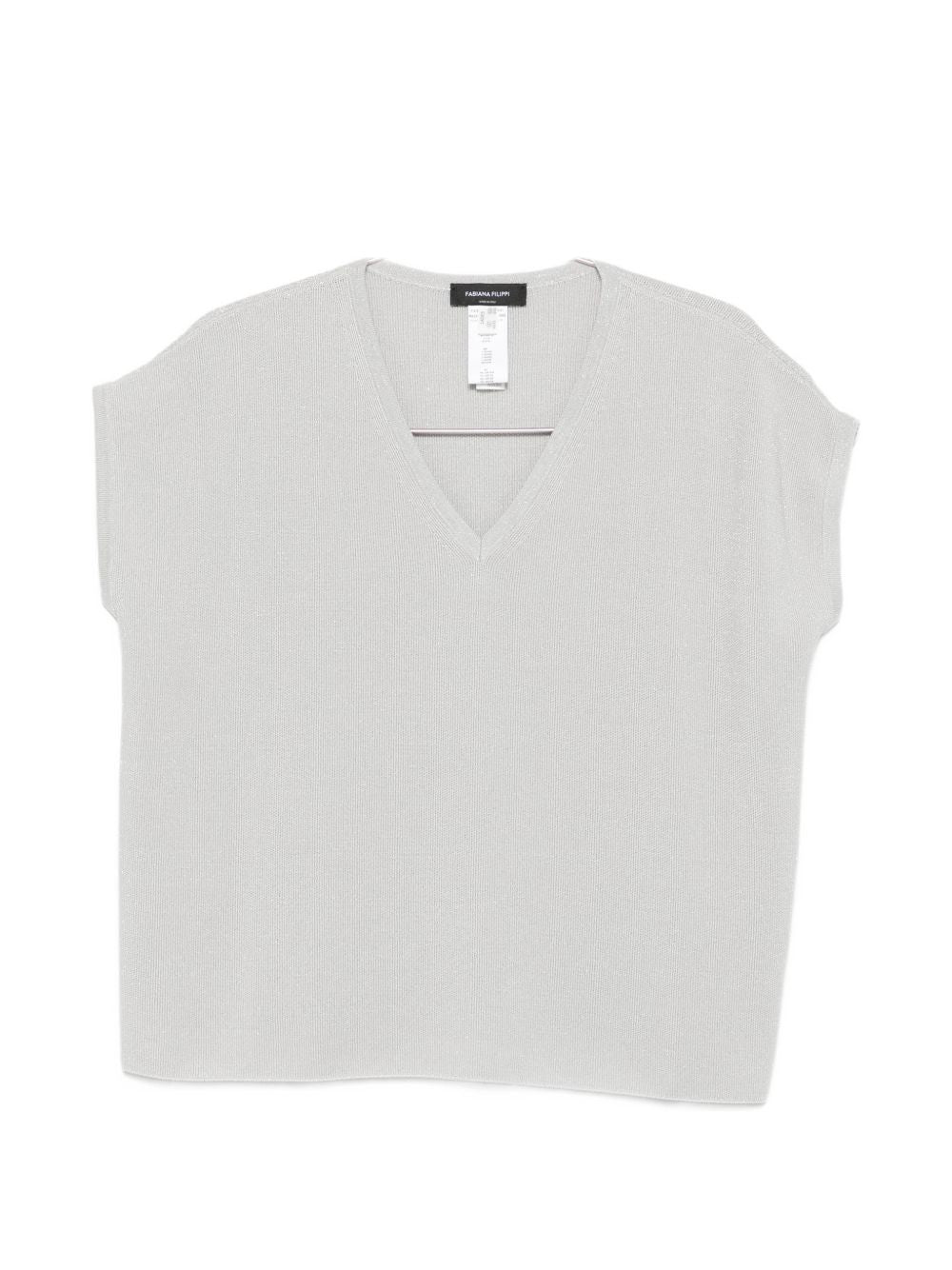 Fabiana Filippi Women's V-Neck Short Sleeves Knitted Construction Cotton V-Necked Top