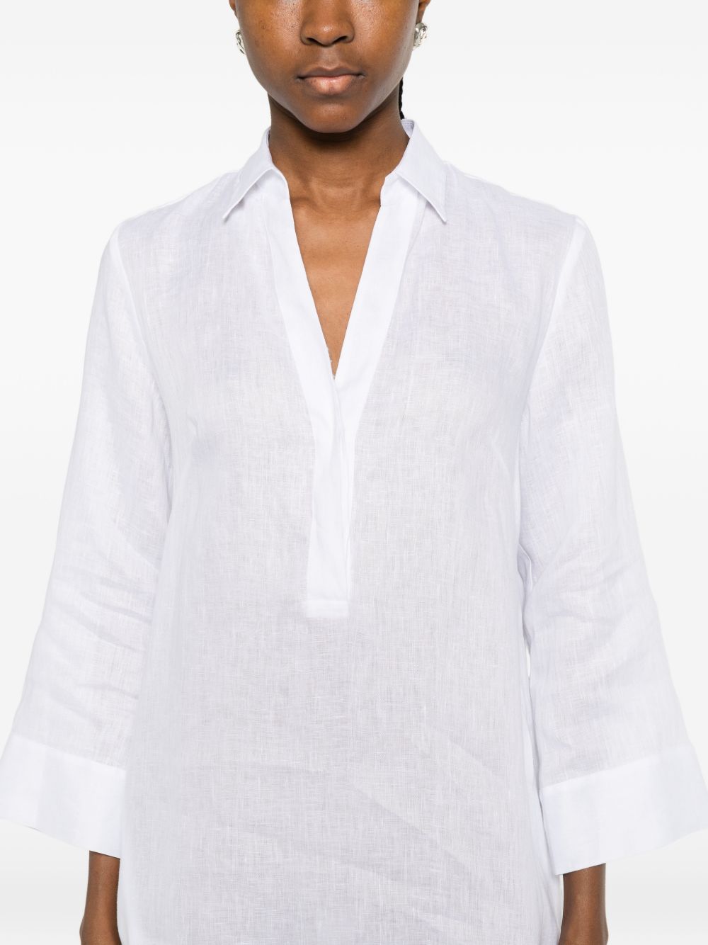 Archivio '67 Women's V-Neck Side Slits Linen Chemisier Dress