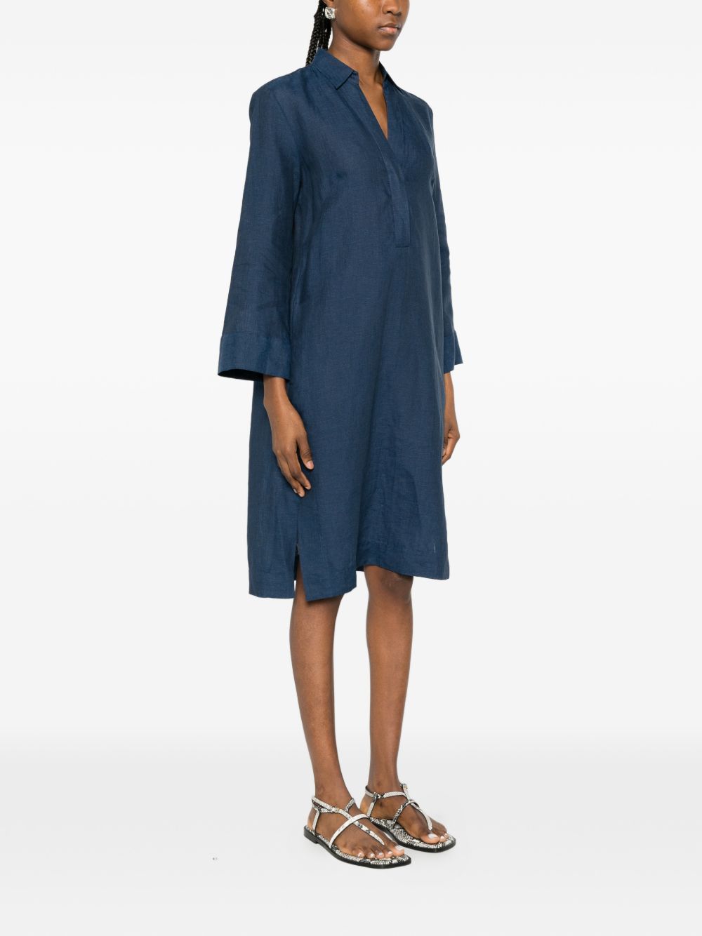 Archivio '67 Women's V-Neck Side Slits Linen Chemisier Dress