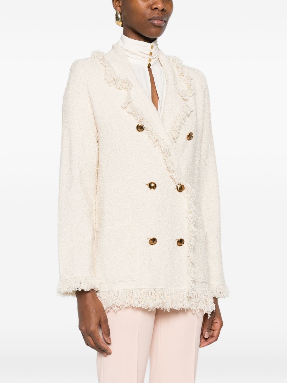 Elisabetta Franchi Women's V-Neck Patch Pockets Cotton Double-Breasted Jacket
