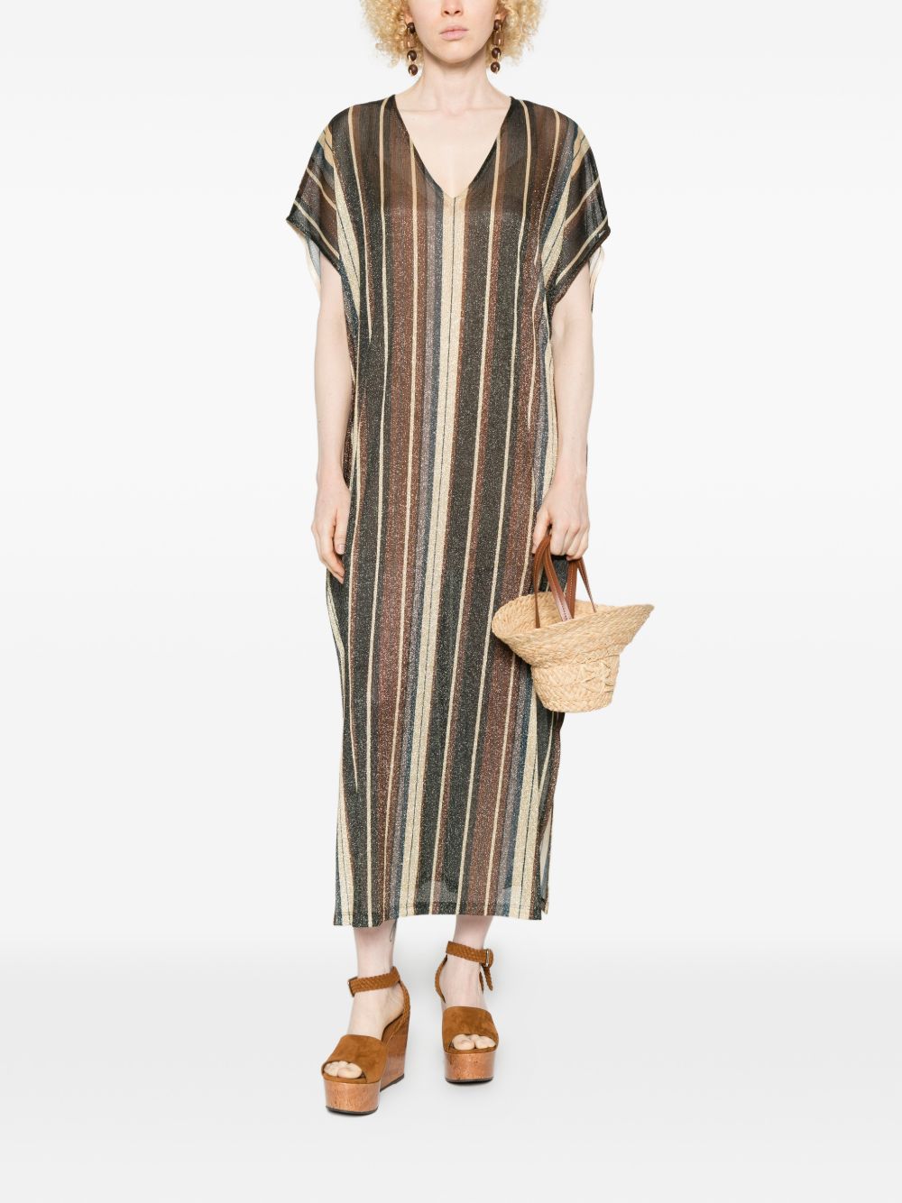 Siyu Women's V-Neck Side Slit Zoe Striped Kaftan Dress