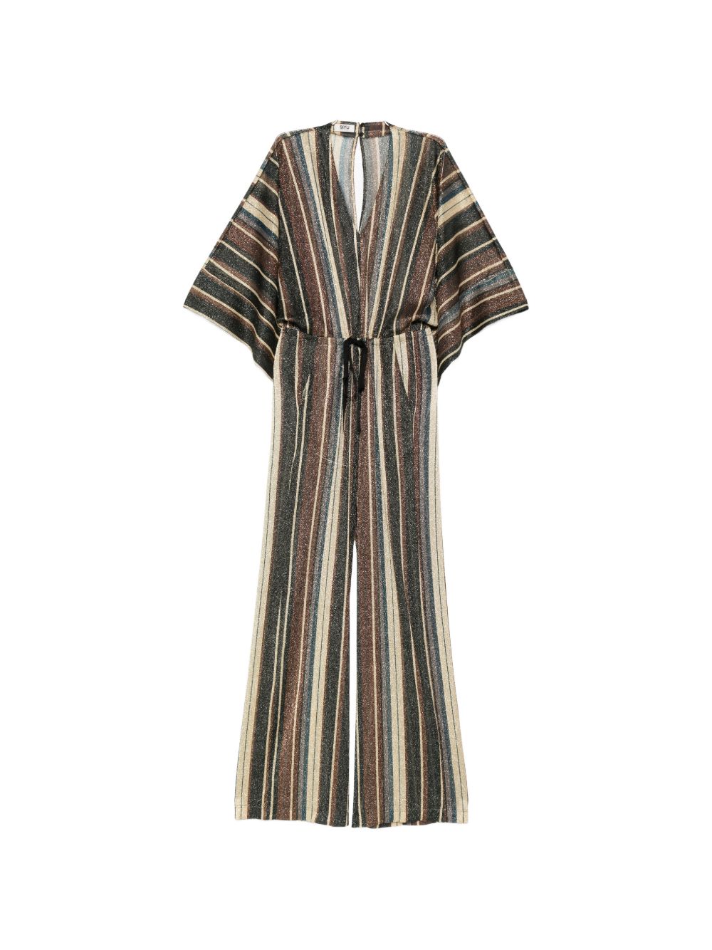 Siyu Women's V-Neck Short Sleeves Striped Long Jumpsuit