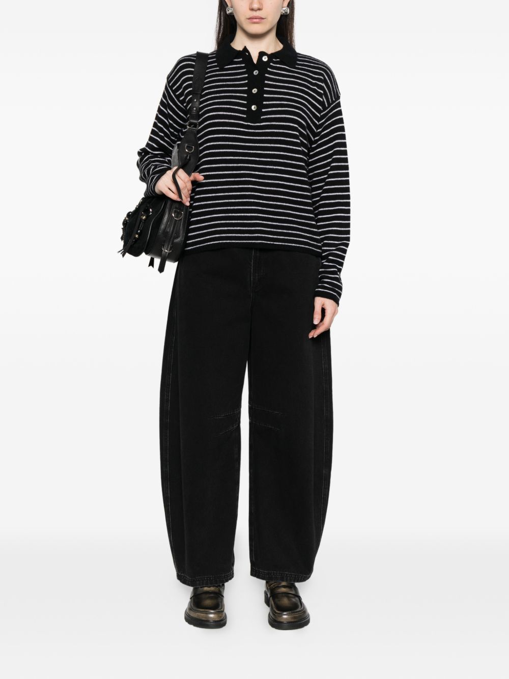 Beyou Women's Cashmere Striped Polo Shirt