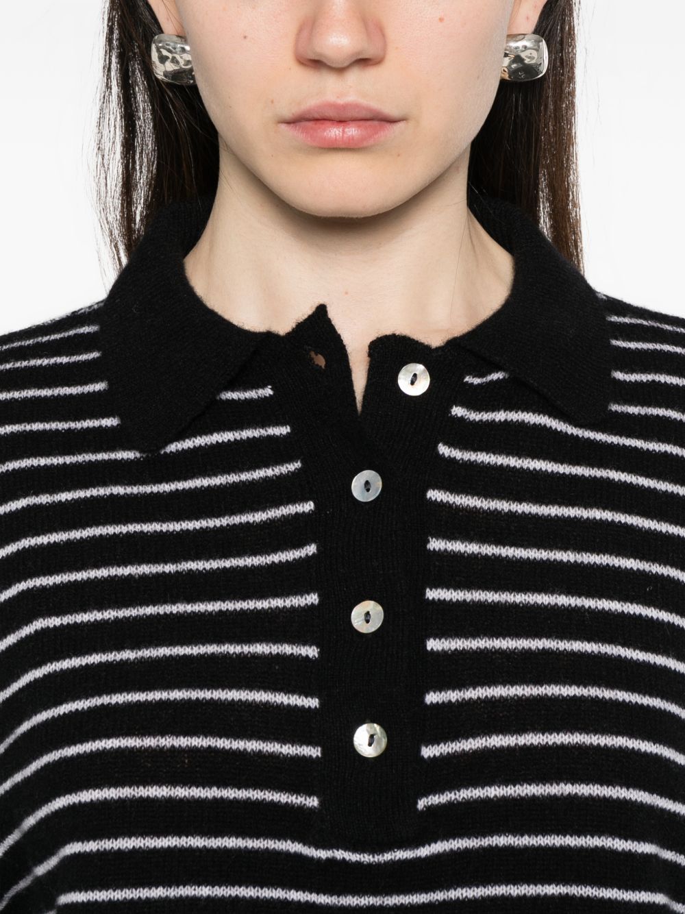 Beyou Women's Cashmere Striped Polo Shirt