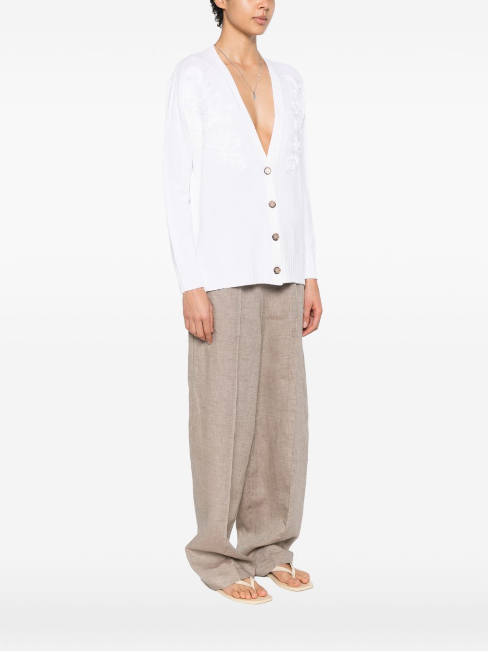 Ermanno Firenze Women's V-Neck Cotton Blend V-Necked Cardigan