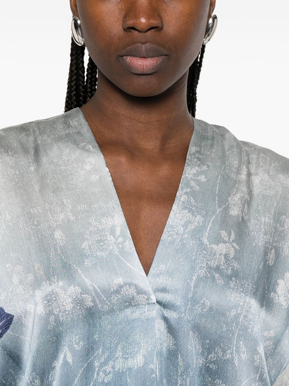 Pierre Louis Mascia Women's V-Neck, Short Sleeves, Printed Pritned Silk Dress