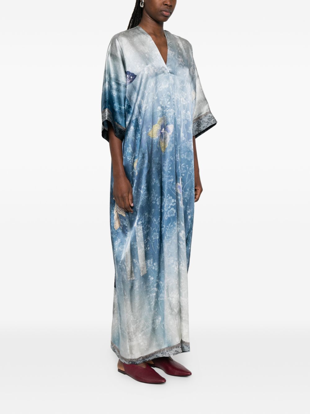 Pierre Louis Mascia Women's V-Neck, Short Sleeves, Printed Pritned Silk Dress