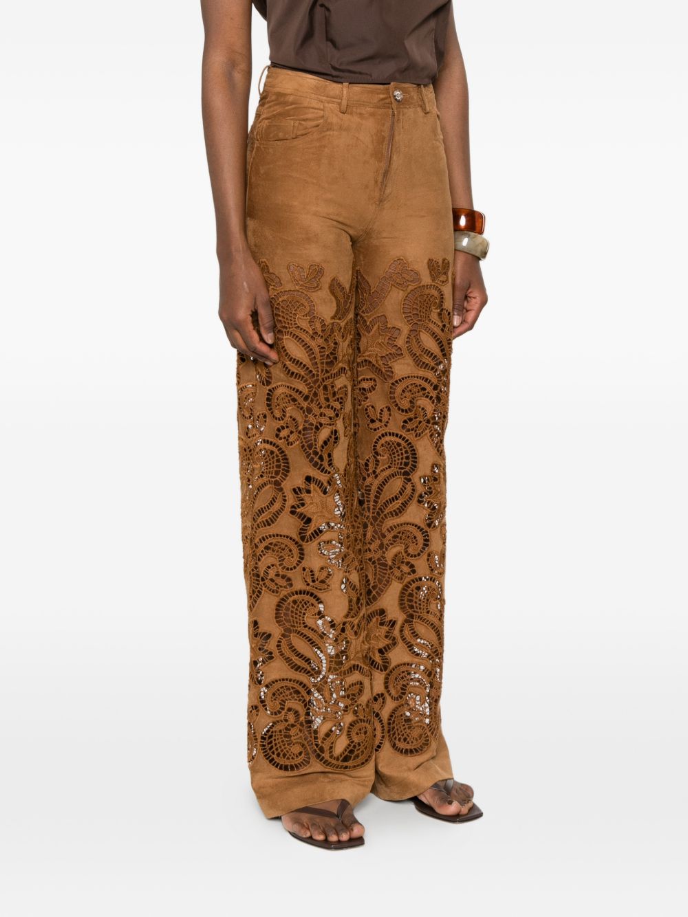 Ermanno Firenze Women's Suede Leather Effect Trousers