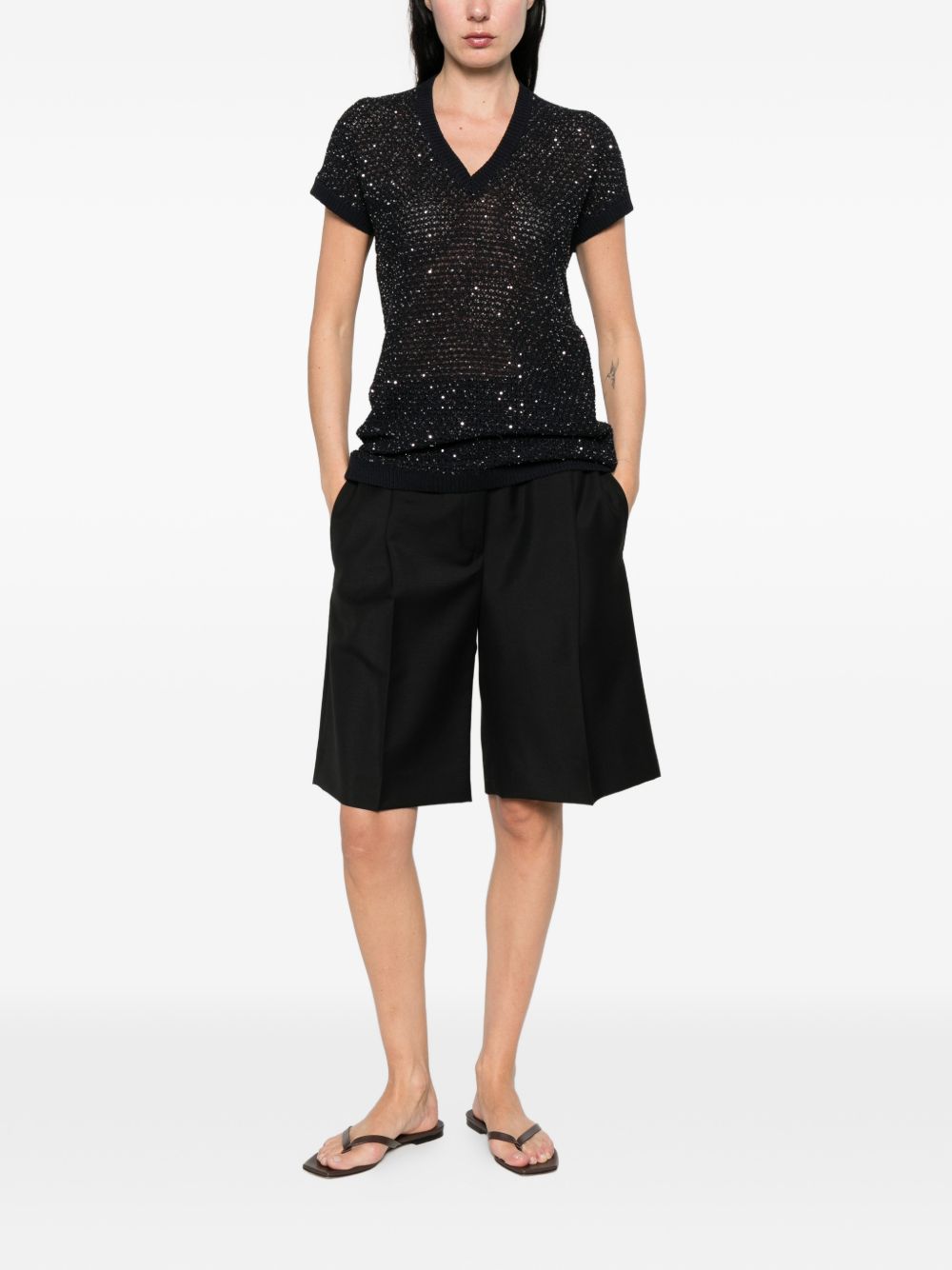 Fabiana Filippi Women's V-Neck Short Sleeves Embellished V-Necked Top