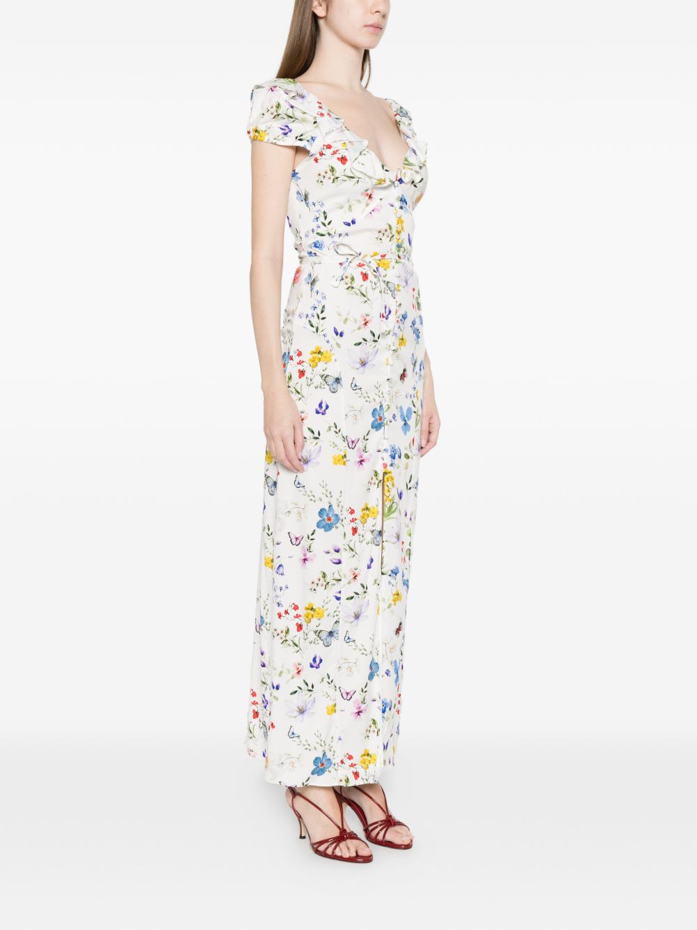 Alice + Olivia Women's V-Neck Ruffles Slit Tara Printed Long Dress