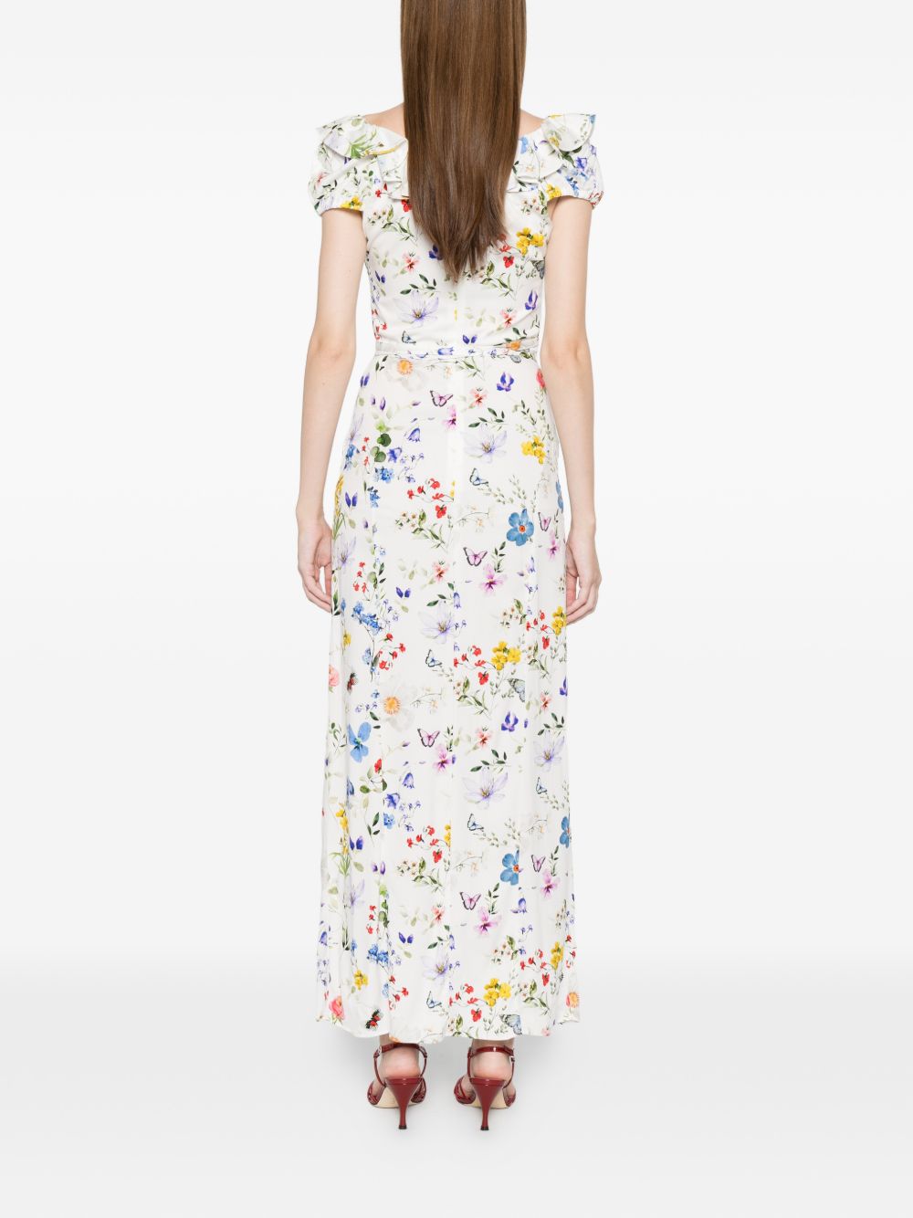Alice + Olivia Women's V-Neck Ruffles Slit Tara Printed Long Dress