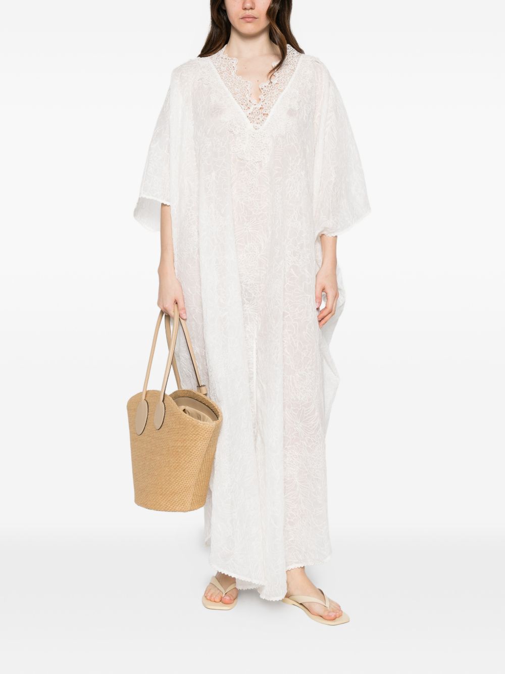 Ermanno Scervino Women's V-Neck Short Sleeves Scalloped Edge Long Kaftan