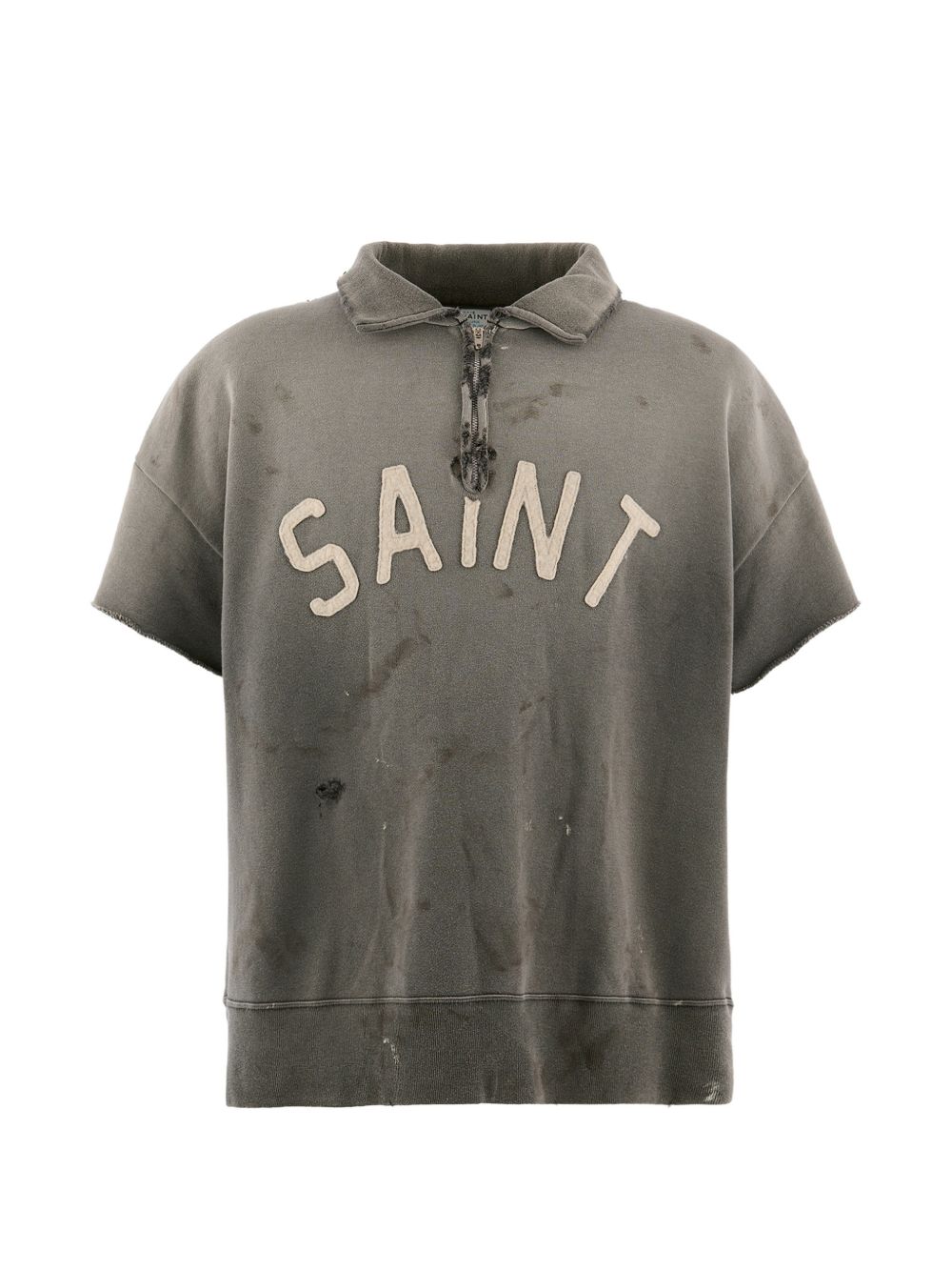 Saint Mxxxxxx Men's Distressed Cotton Half-Zip Polo Shirt