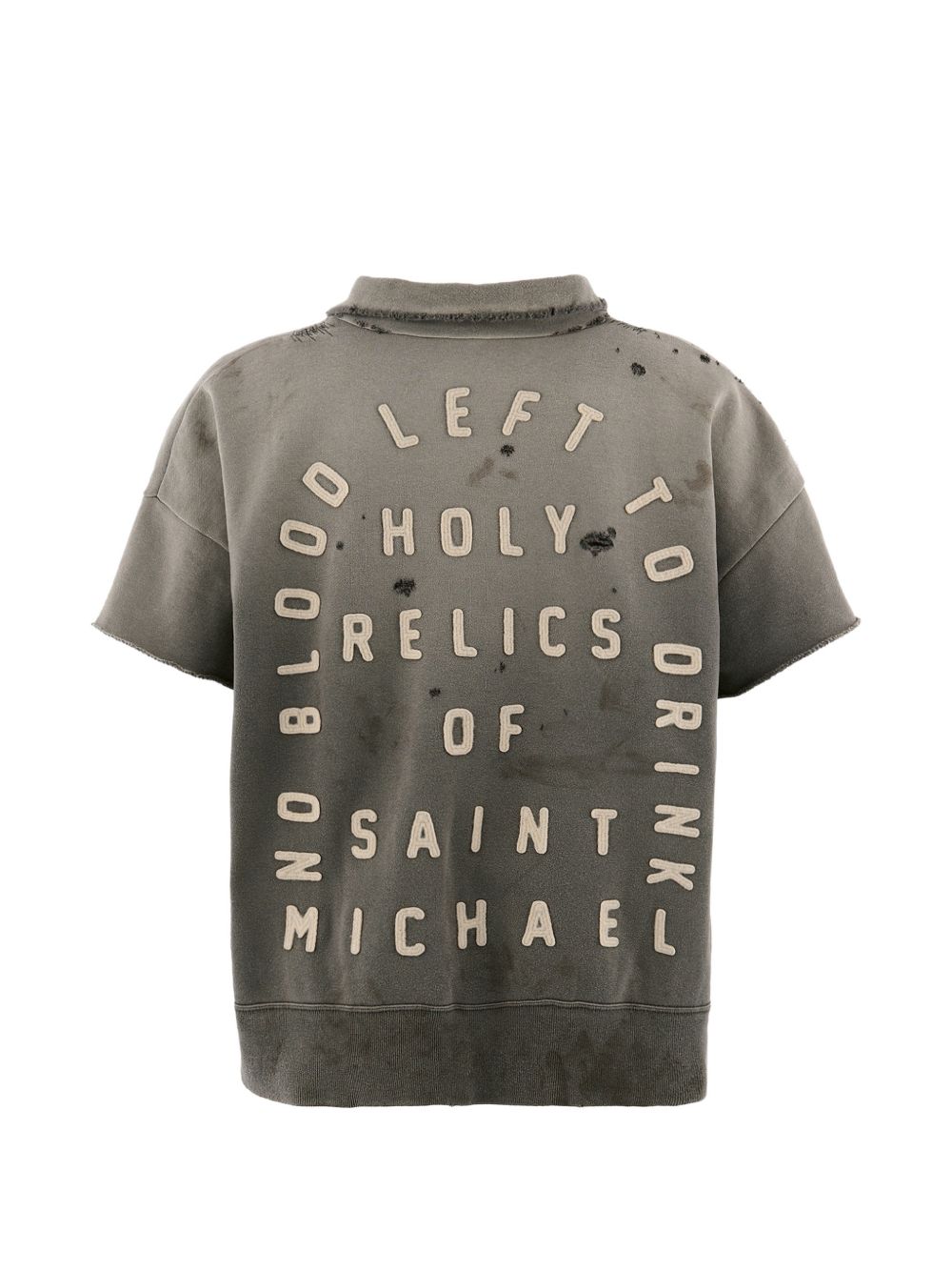 Saint Mxxxxxx Men's Distressed Cotton Half-Zip Polo Shirt