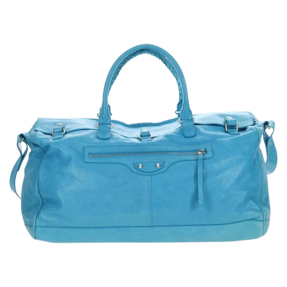 Balenciaga Squash Duffle Leather Blue Leather Handbag (Pre-Owned)