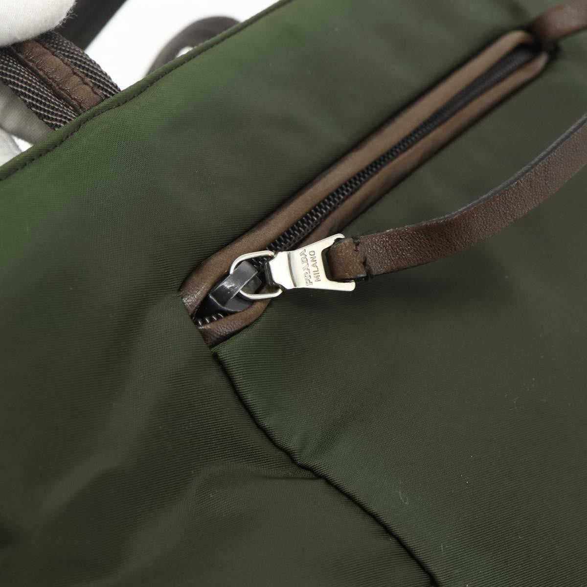 Prada Zip Tote Tessuto Khaki Nylon Tote Bag Bag (Pre-Owned)