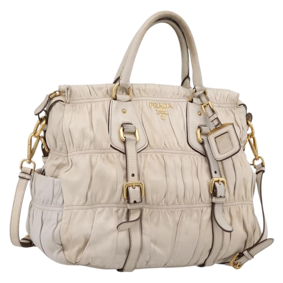 Prada Gaufre Convertible Satchel Nappa Leather Beige Leather Handbag (Pre-Owned)