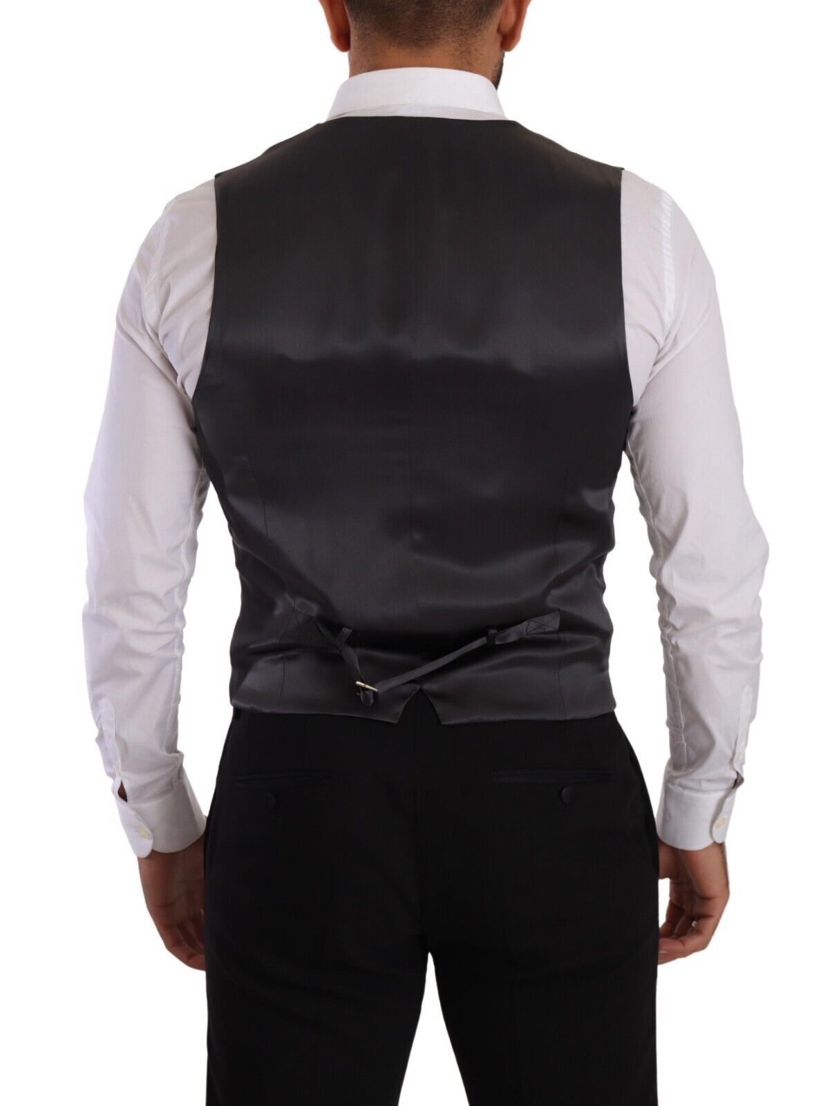 Dolce & Gabbana Gray Striped Double Breasted Waistcoat Men's Vest