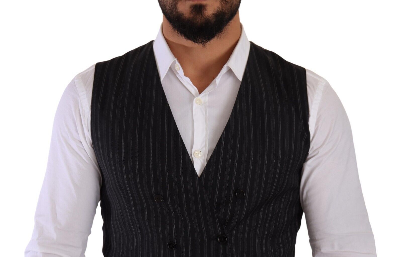 Dolce & Gabbana Gray Striped Double Breasted Waistcoat Men's Vest