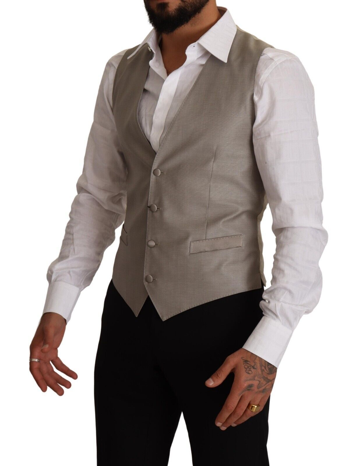 Dolce & Gabbana Beige Wool Single Breasted Waistcoat Men's Vest