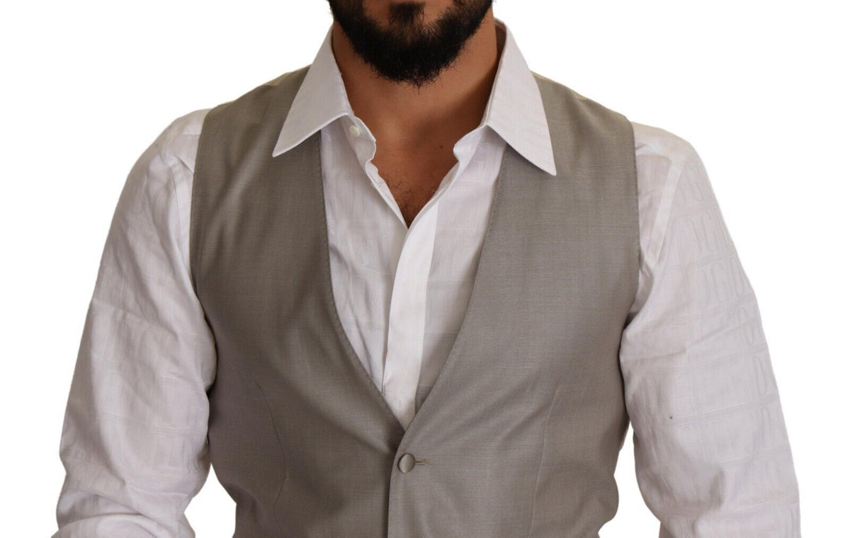 Dolce & Gabbana Beige Wool Single Breasted Waistcoat Men's Vest
