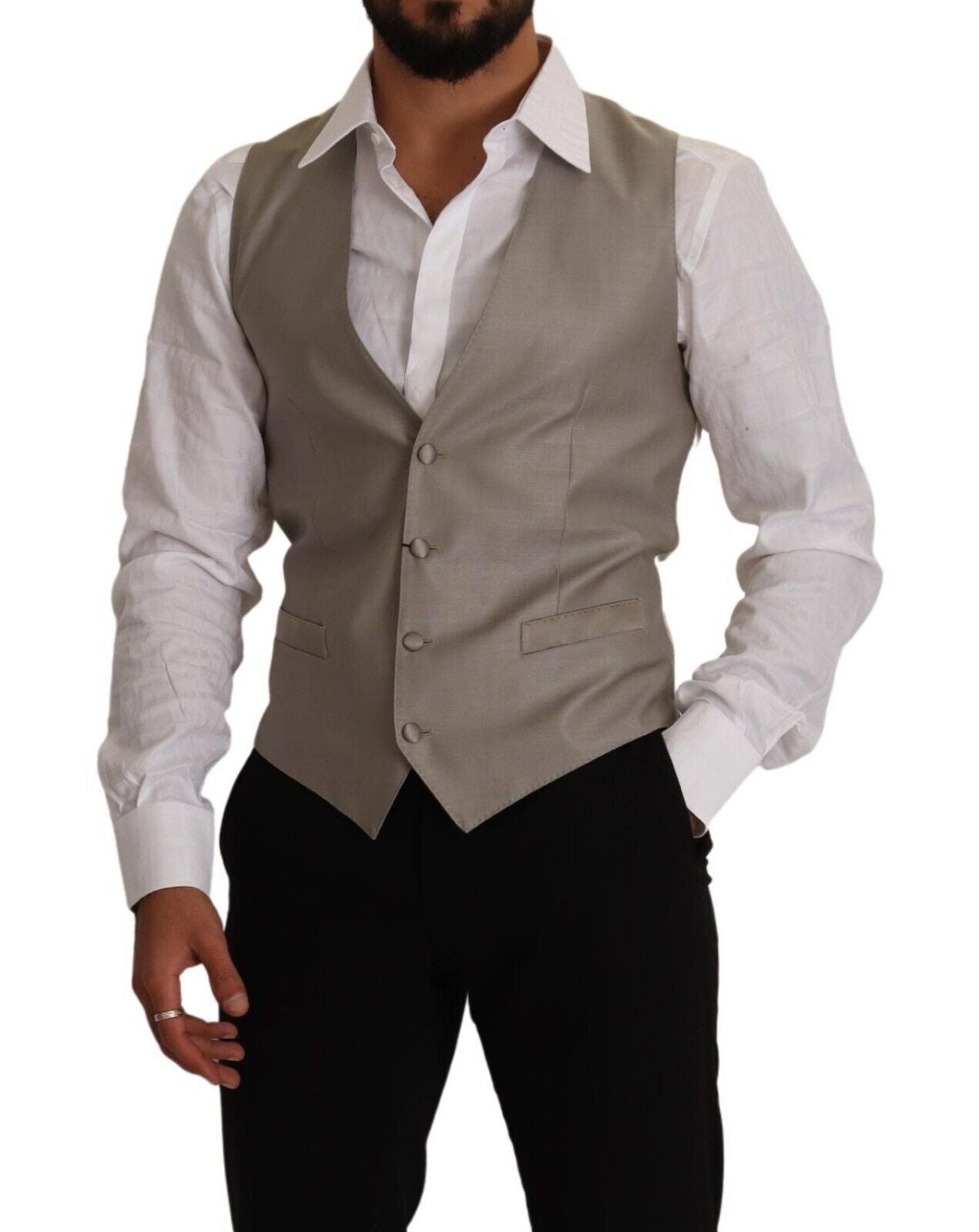 Dolce & Gabbana Beige Wool Single Breasted Waistcoat Men's Vest